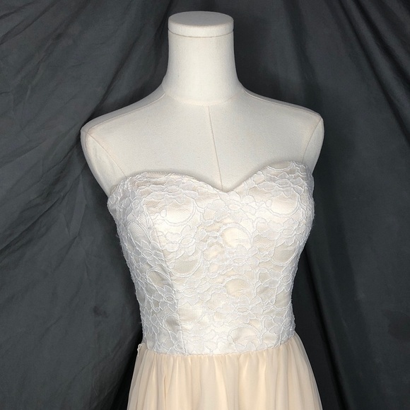 Mori Lee Cream Strapless Lace Gown - Picture 3 of 10